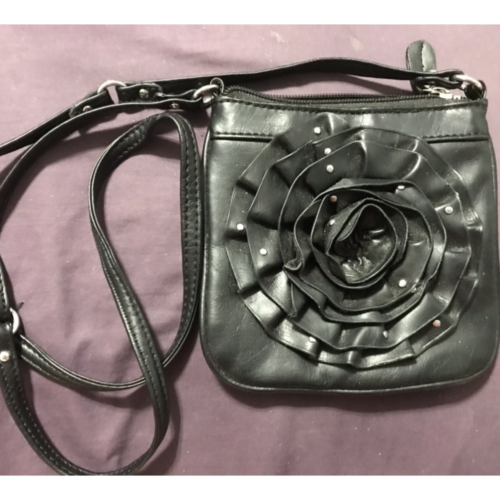 NWOT Steve Madden Faux Black Leather Crossbody Purse Handbag Large Stud Flower